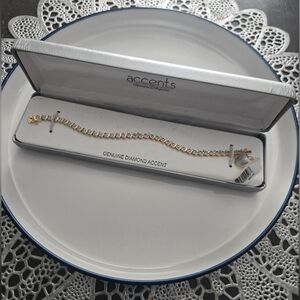 Accents Gold Tone Tennis Bracelet Heart Charm Diamond Accent